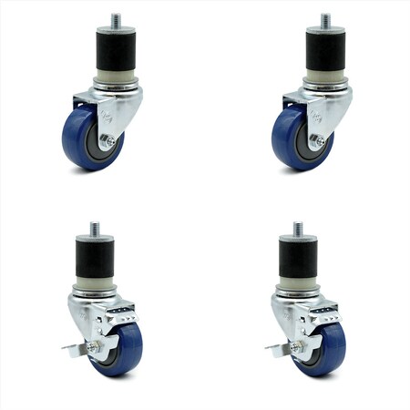 Service Caster 3.5 Inch Blue Polyurethane Swivel 1-7/8 Inch Expanding Stem Caster Brake, 2PK SCC-EX20S3514-PPUB-BLU-2-TLB-2-MTG21